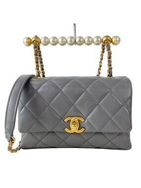 Chanel Shoulder Bag Mini Flap Quilted Gray Lambskin